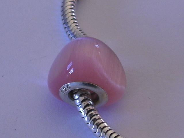 Abalorio de Plata   Ojo de Gato Rosa