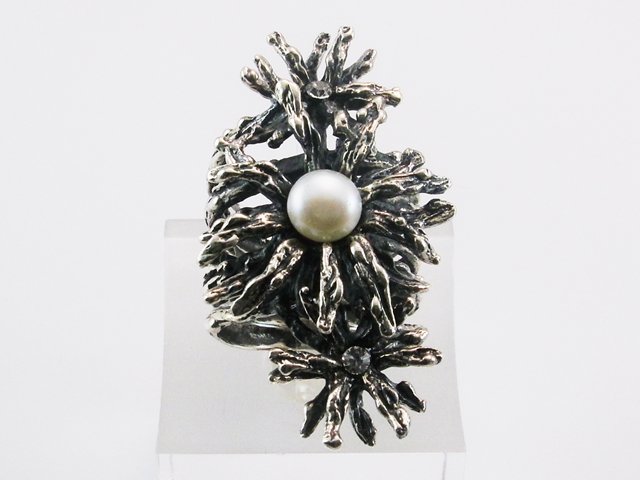 Anillo jardin de Flores de Plata con Perla y Circonitas