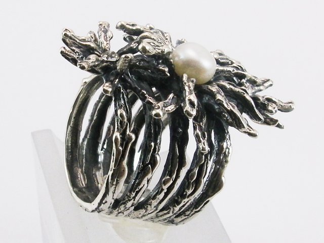 Anillo jardin de Flores de Plata con Perla y Circonitas 1