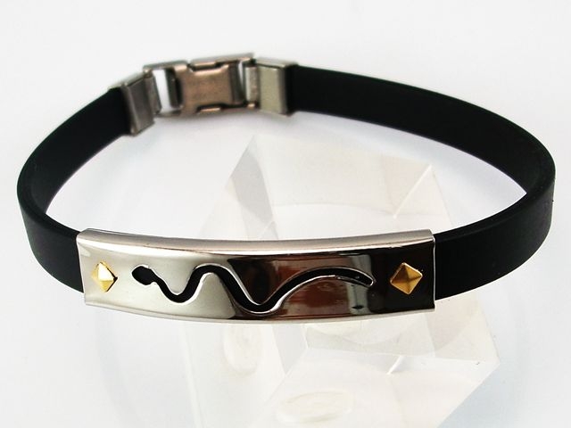 Pulsera Acero y Caucho negro con dos puntos dorados