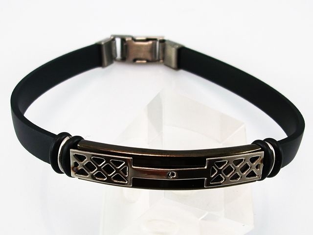 Pulsera Acero inox bicolor y Caucho negro