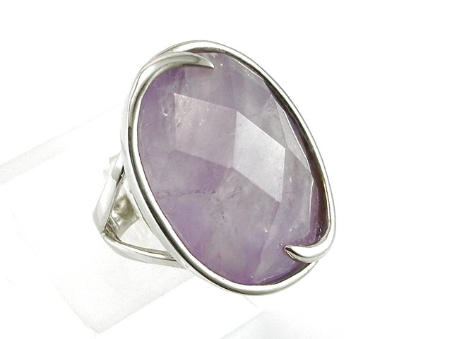 Anillo de Plata rodiada con Piedra de Cuarzo facetada