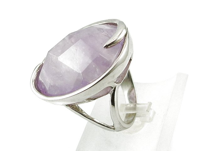 Anillo de Plata rodiada con Piedra de Cuarzo facetada 1
