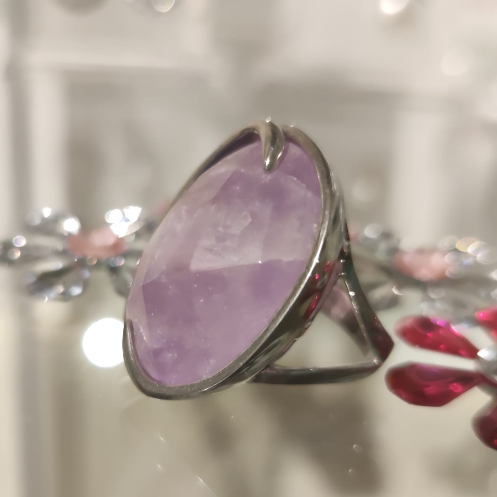 Anillo de Plata rodiada con Piedra de Cuarzo facetada 3