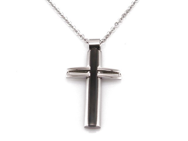 Colgante Cruz calada de Acero con cadena