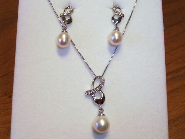 Juego Pendientes con Colgante de Plata Rh y Perla