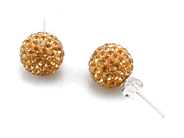 Pendientes Bola de cristales amarillos y Plata de ley 10 Mm.
