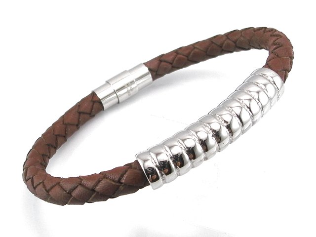 Pulsera trenzada de Piel marron con Acero inoxidable