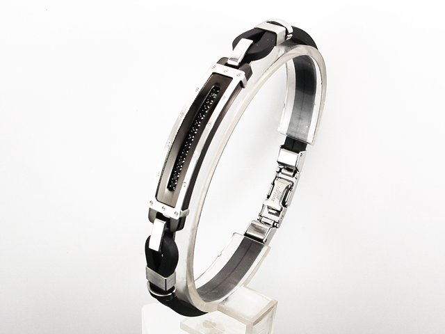 Pulsera de Caucho y Acero Placa con Piedras