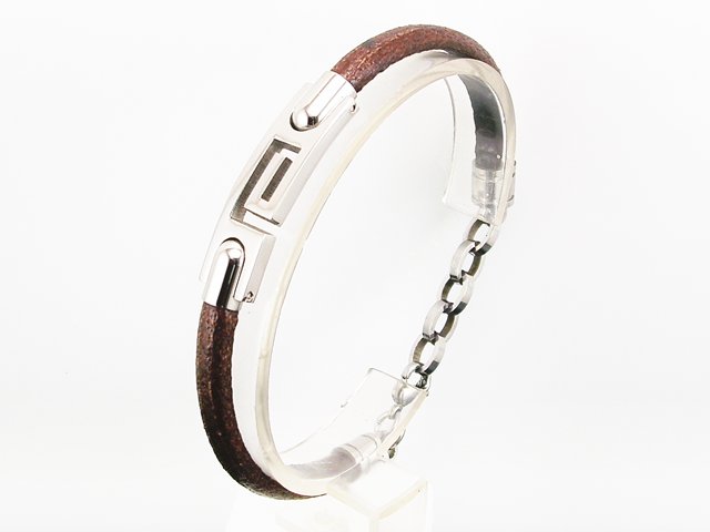 Pulsera en Cuero marron con placa de Acero