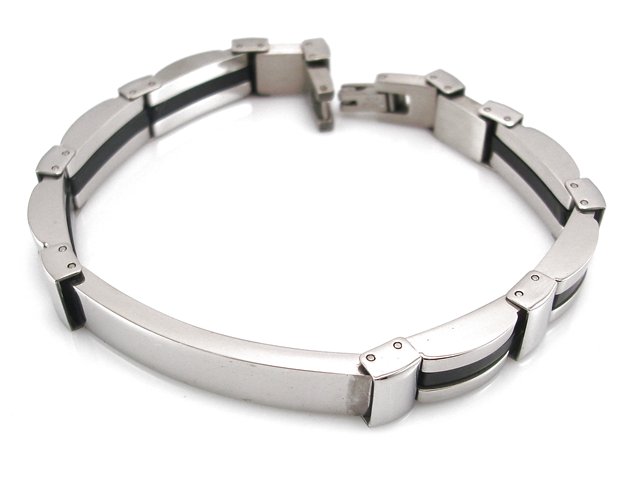 Pulsera chico placa de Acero y caucho negro