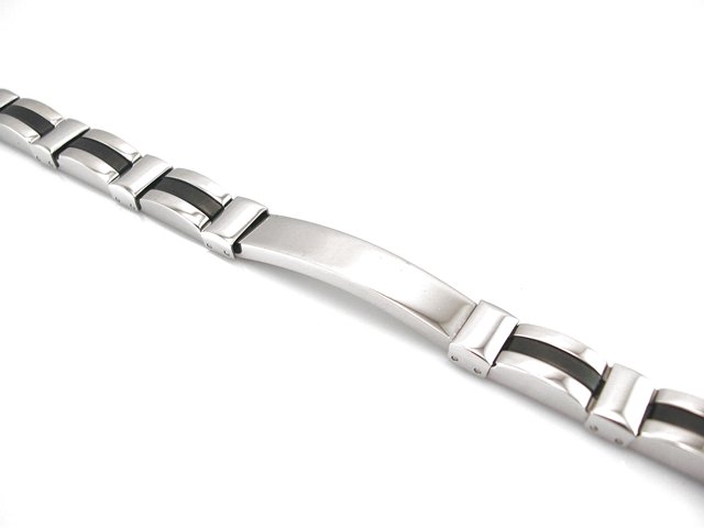 Pulsera chico placa de Acero y caucho negro 1