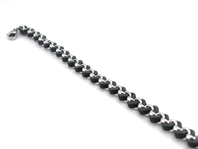 Pulsera rolo de Acero inoxidable con Piel negra