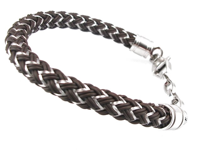 Pulsera de Acero y Caucho Marron Entrelazado