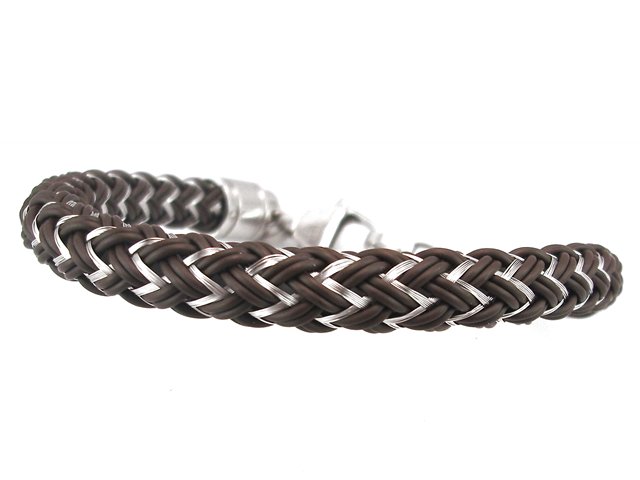 Pulsera de Acero y Caucho Marron Entrelazado 1