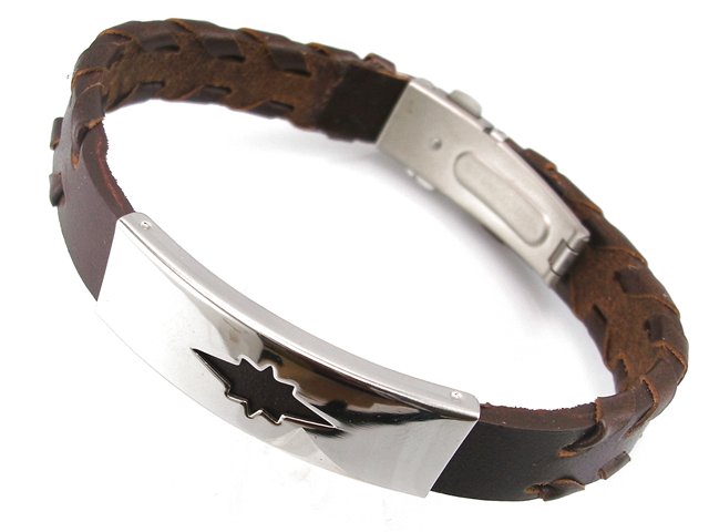 Pulsera de Piel Marron con Placa Acero