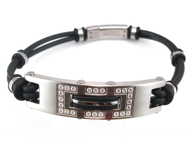Pulsera Acero y Caucho Placa con Circonitas