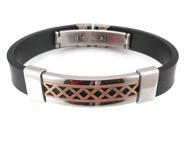 Pulsera de Caucho con Acero y placa Bronce