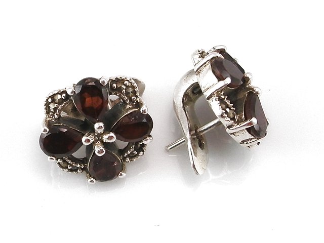 Pendientes de Plata vieja con Granates y Marquesitas
