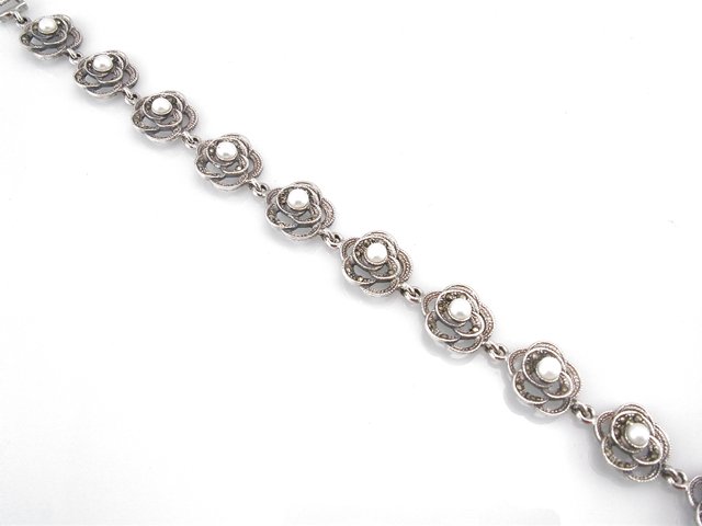 Pulsera de Plata vieja con Perlas y Marquesitas