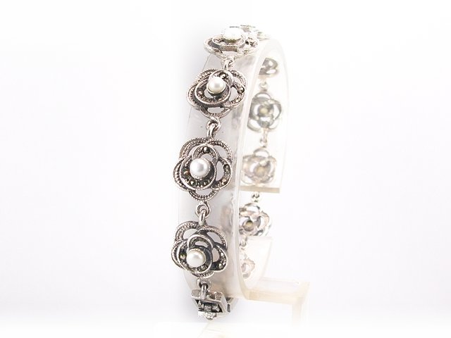 Pulsera de Plata vieja con Perlas y Marquesitas 1