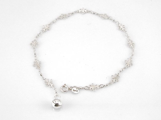 Pulsera Tobillera con cascabel de Plata de Ley