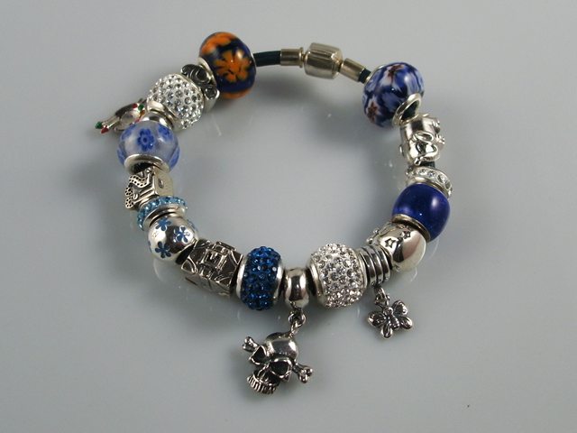 Pulsera de abalorios plata de ley   en tonos azules