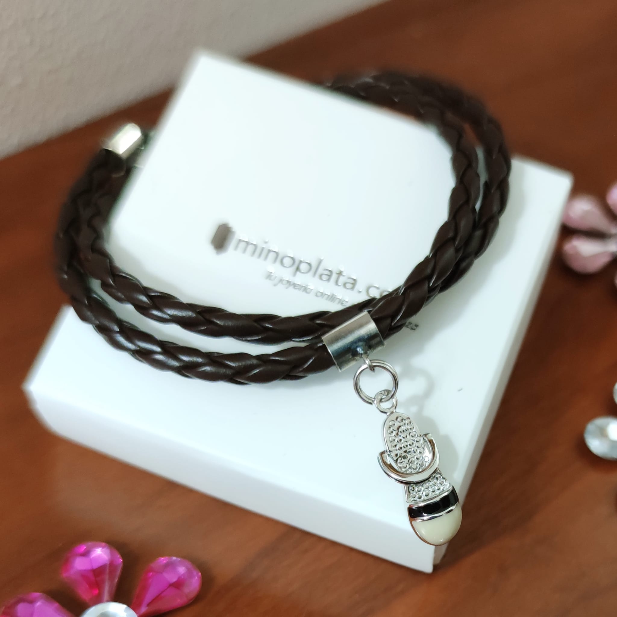 Pulsera de estilo Charms cordón trenzado y Plata de ley 3