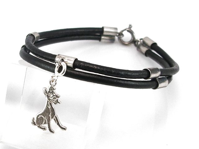 Pulsera de Cuero con dalmata en Plata de ley