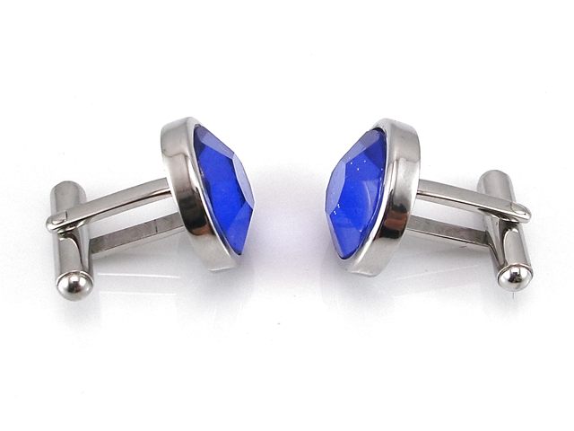 Gemelos en Acero inoxidable con piedra azul 2
