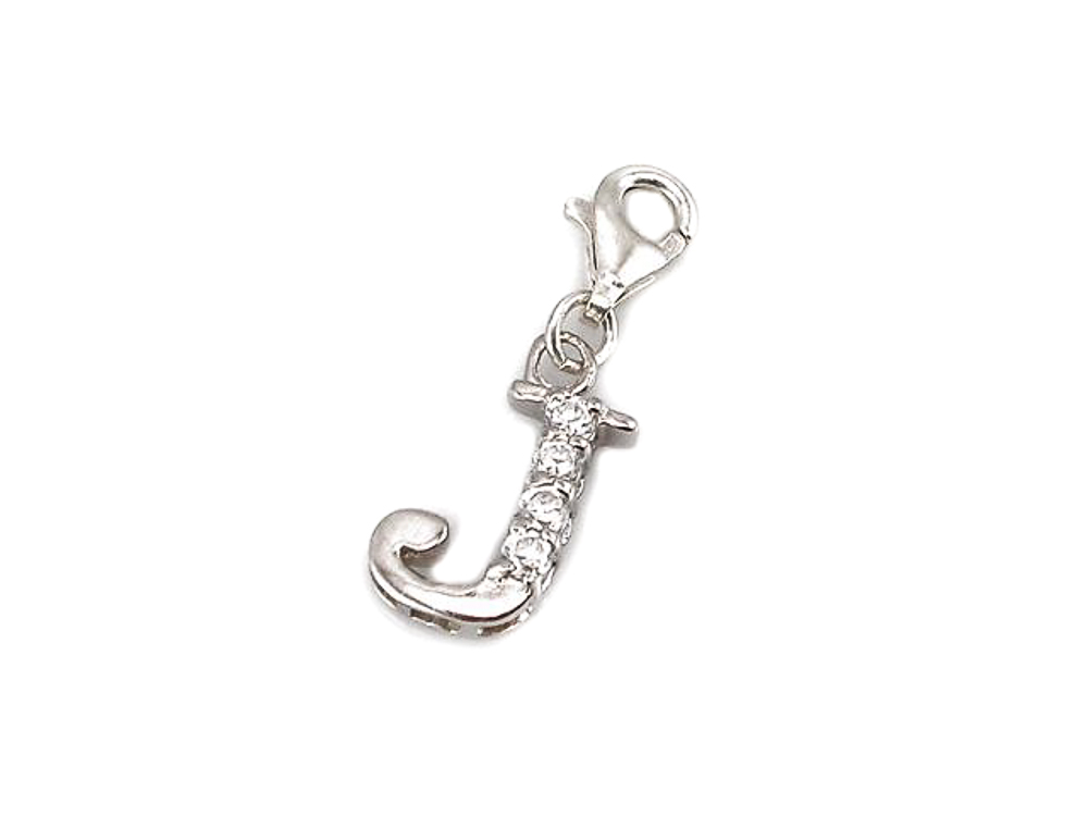 Charm de Plata de ley rodiada letra J