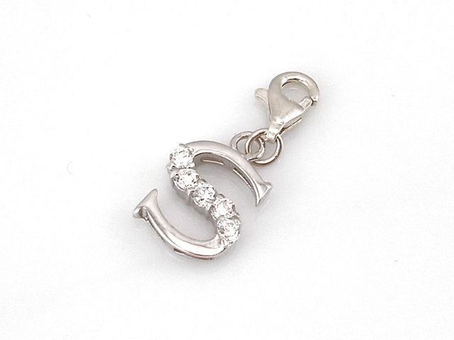 Letra S colgante tipo Charms de Plata de ley con Circonitas