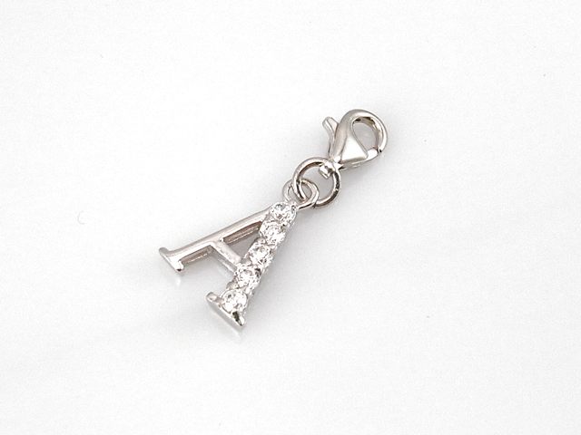 Colgante charm en Plata con Circonitas Letra A