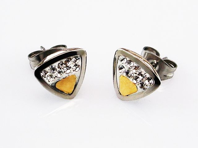 Pendientes triangulo de Acero con Oro y Circonitas