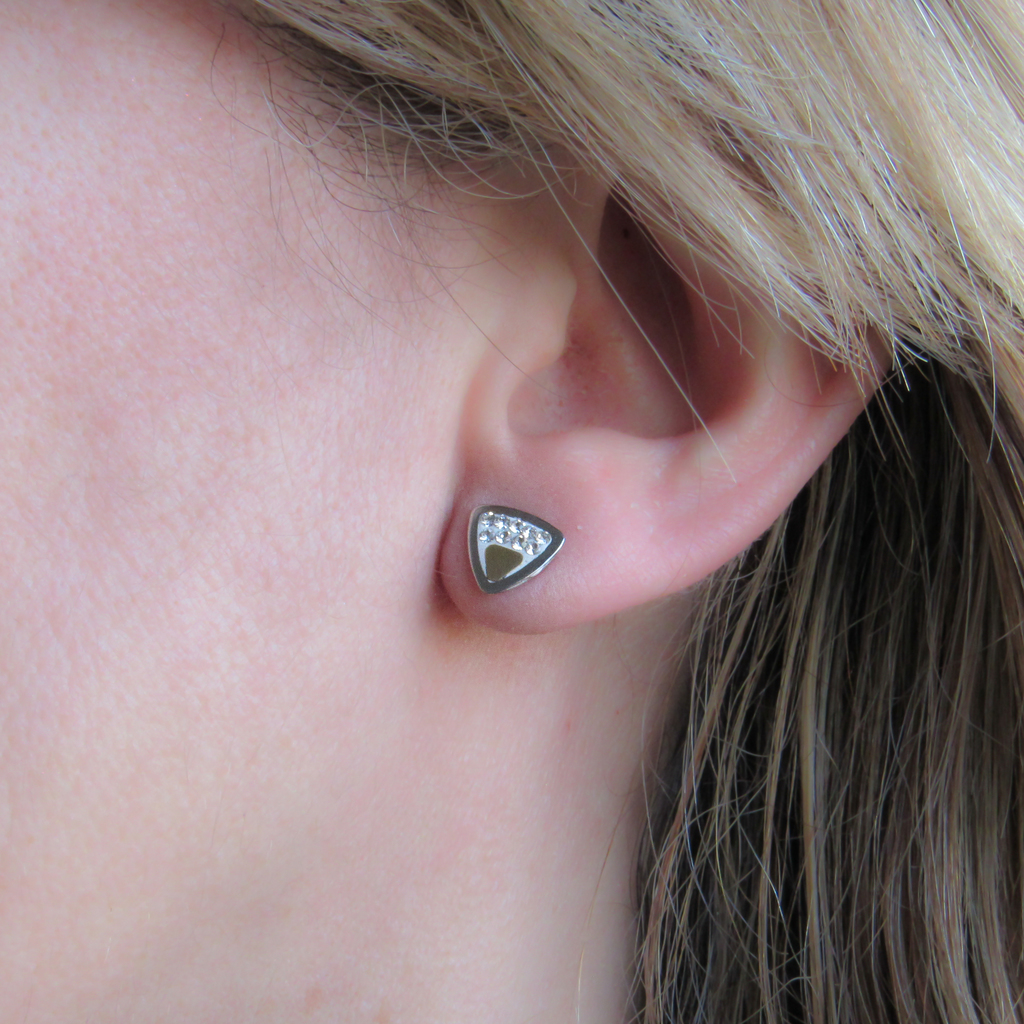 Pendientes triangulo de Acero con Oro y Circonitas 1