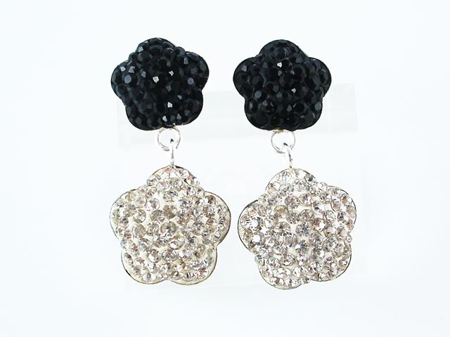 Pendientes de Plata de Ley Flor Blanca y Negra