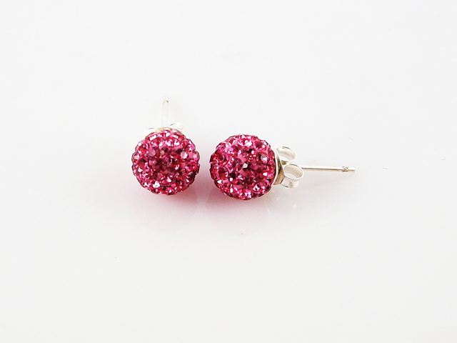 Pendientes en Plata de Ley y Cristal bola 8 Mm. Rosa