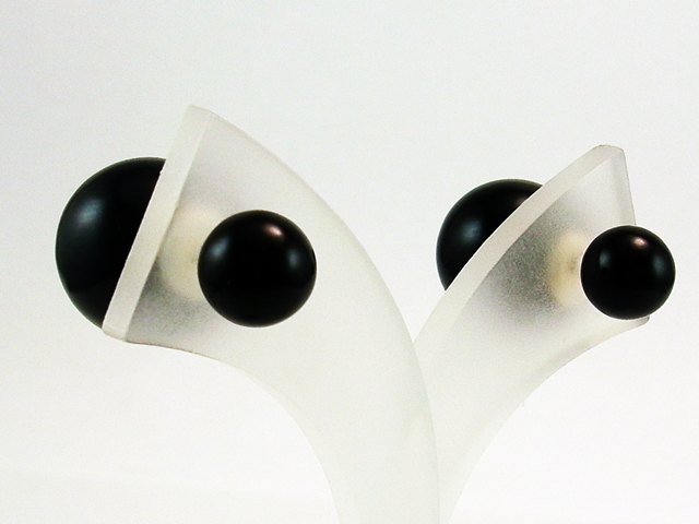 Pendientes dobles bolas negras en Plata de ley 1