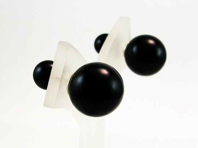 Pendientes dobles bolas negras en Plata de ley 2