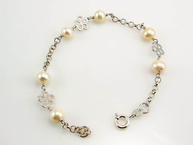 Pulsera Comunión de Plata de ley con Perlas