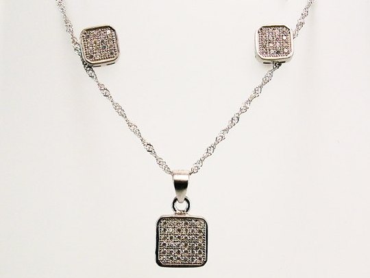 Conjunto cuadrados de Plata rodiada con Circonitas micro