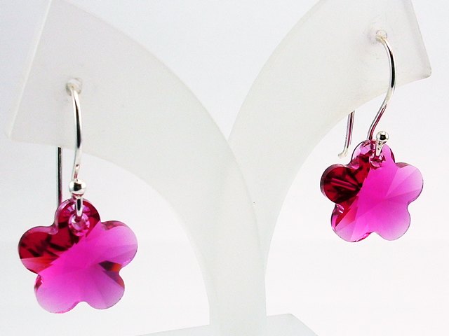 Pendientes flor de Plata y cristal Swarovski fucsia