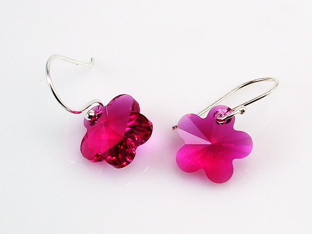 Pendientes flor de Plata y cristal Swarovski fucsia 1