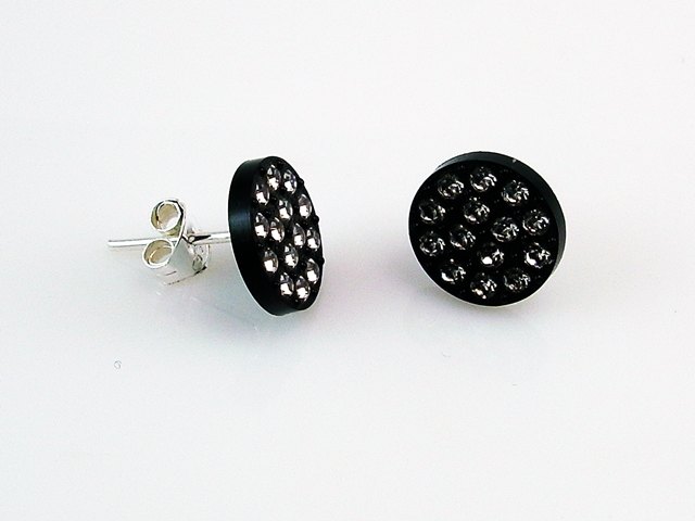 Pendientes resina negra con cristal Swarovski