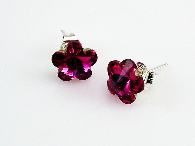 Pendientes fucsias flor de cristal Swarovski y Plata