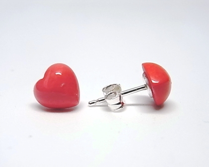 Pendientes de corazon coral de Plata de ley