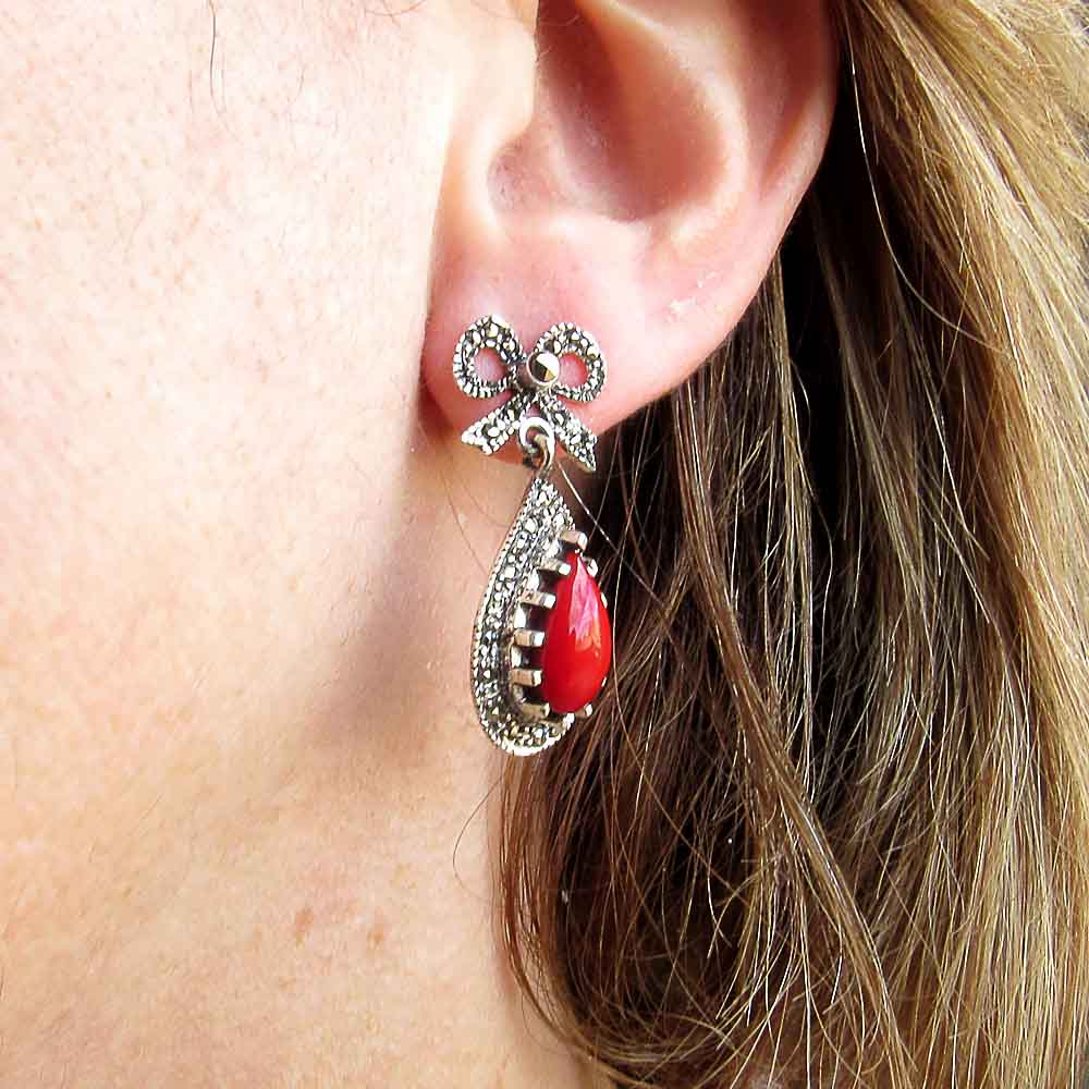 Pendientes de Coral y Marquesitas en Plata vieja 1