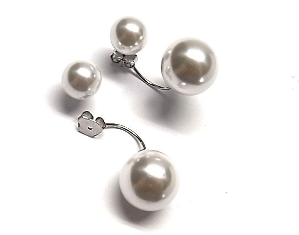 Pendientes doble Perla y Plata rodiada