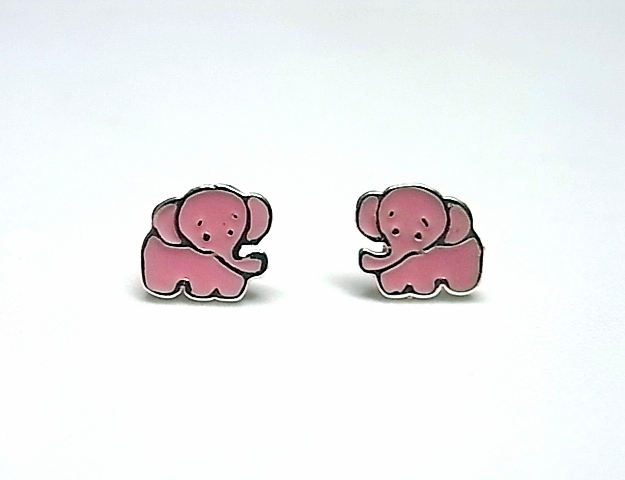 Pendientes elefante de Plata y esmalte rosa