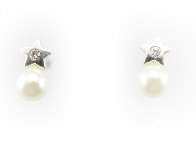 Pendientes estrella de Plata con circonita y perla